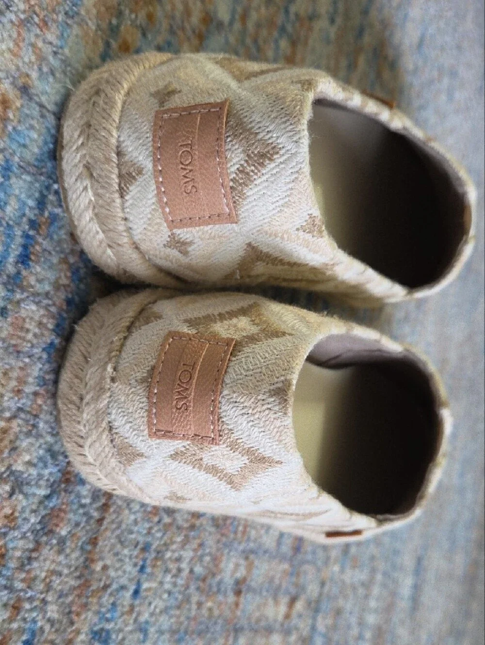 TOMS Beige and Cream Geometric Alpargata Slip-Ons
